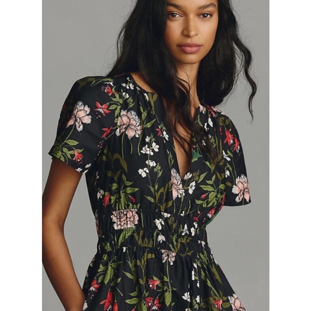 Anthropologie Somerset Maxi Dress Size XL Black Dark Floral Print Tiered - Picture 7 of 14